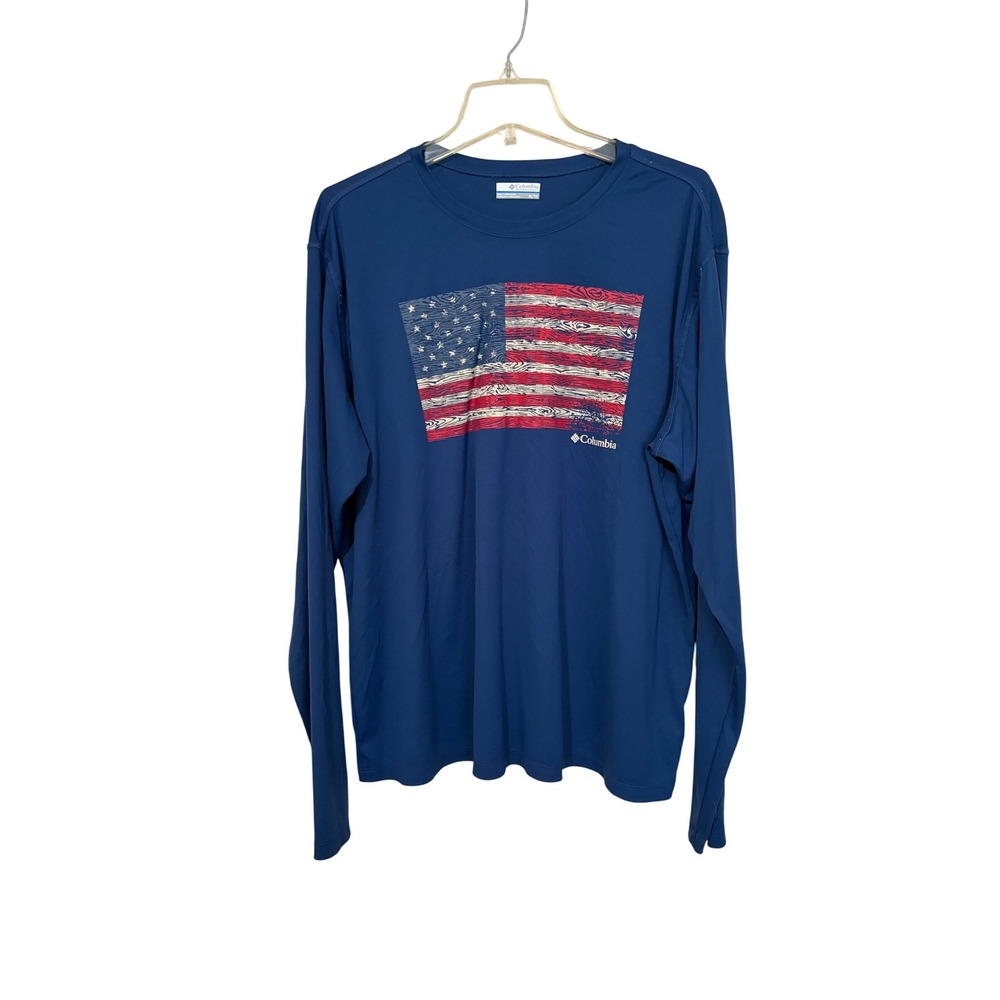 Columbia Mens Blue American Flag Long Sleeve Performance Shirt XL XO5030